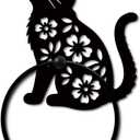 MAYJOYDIY Cat Metal Towel Ring, Cute Kitten Hollow Floral Patterns Black Hand Towel Holder, Animal Pet Hanging Ring Wall Mounted Bathroom Accessories for Bathroom Kitchen Home Decoration Gift