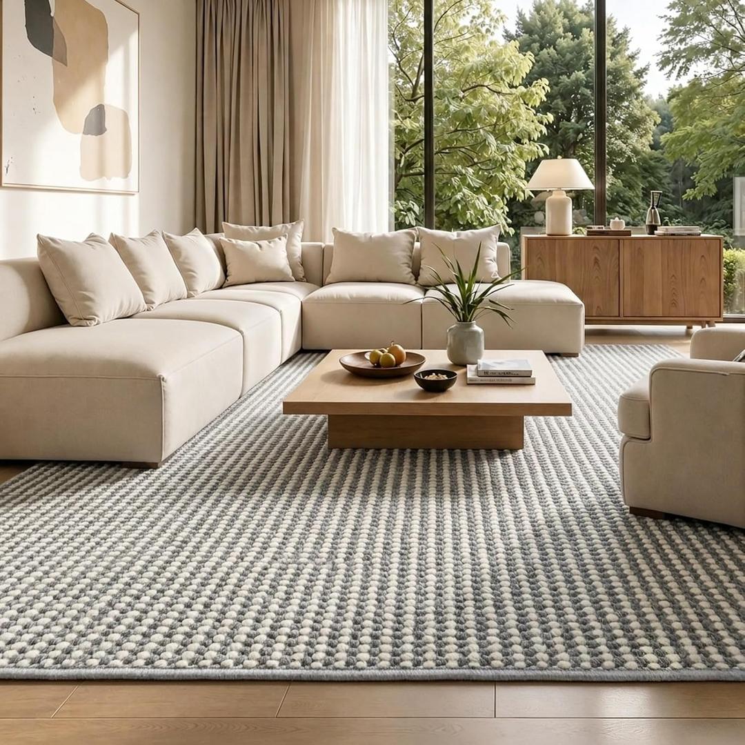 Faux Jute Area Rug 6'x9', Washable & Non-Slip, Grey & White