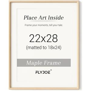 Picture Frame, USA-Sourced Hardwood Photo Frame, Maple, 22 x 28 | Mortise&Tenon Joint, HD Tempered Glass, Bevel Cutting Matted to 18x24 Photos, Ideal for Wedding, Family, Art Prints