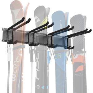 WALMANN Garage Storage Organization Wall Ski Rack 4 Pairs of Skis Mount Ski Hanger for Garage Snowboard Wall Rack Holds Up to 200 lbs