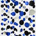 46Ft Navy Blue Black Silver Circle Dots Garland Royal Blue Black Polka Dots Streamer for Birthday Graduations Wedding Bridal Baby Shower Nautical Ahoy Achor Pirate Theme Party Decorations Supplies