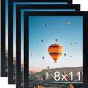 8x11 Picture Frame Set of 4 Black for Wall Hanging or Tabletop, Wall Mounting Horizontally or Vertically, 8 x 11 Square Wall Gallery Poster Photo Frame with Shatter Resistant Plexiglass, 4 Pack, Black