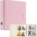 A5 Kpop Photocard Binder, 2 Ring Binder Photo Album for Fujifilm Instax Mini Camera Polaroid Printer Photo Film, 2x3 inch Kpop Photocard Holder Book with 25 Pages 4 Pocket (Pink)