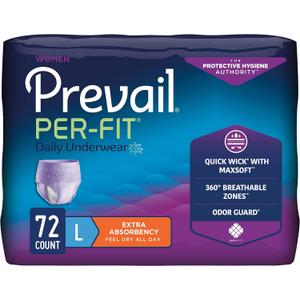 Prevail Per-Fit for Women Daily Protective Underwear, Pull-up Disposable Adult Diaper for Women, Extra Absorbency, Large, 72 Count (4 Packs of 18)