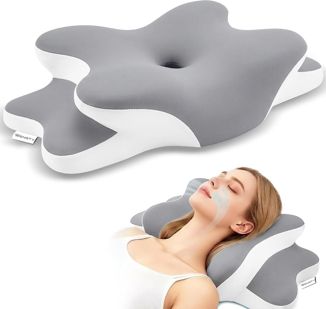 Sleep Apnea Pillow with Neck Pain & Snoring Relief-Orthopedic Cervical Pillow,Ergonomic Contour Memory Foam Pillow for Side,Back,Stomach,Dreamers Relief,Medium Firm Support (Gray, Queen Size)