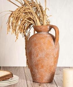 Terracotta Vase with Handle, Boho Farmhouse Ceramic Pottery, 10inch Vintage Antique Decorative Vases for Flowers, Centerpieces, Living Room.