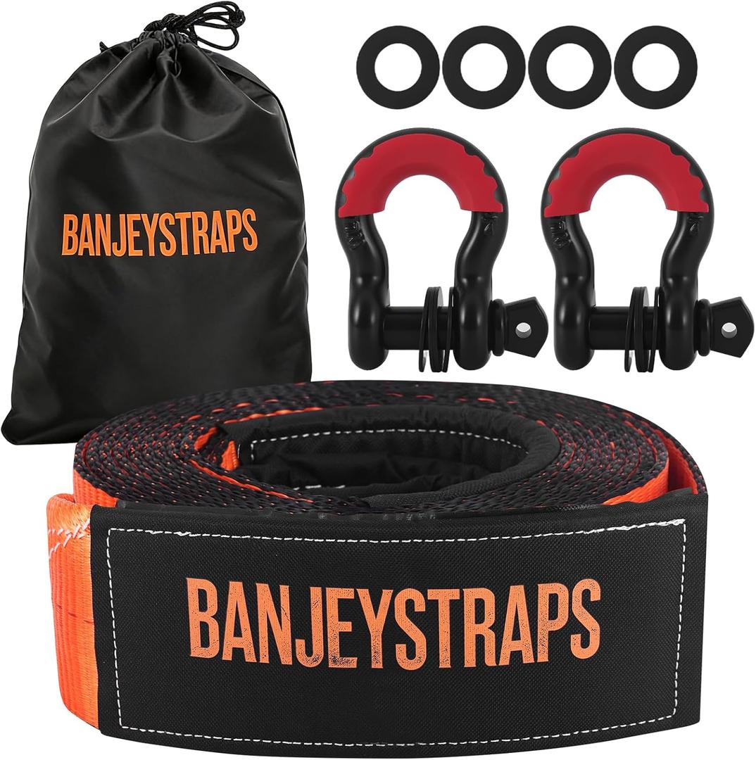 4" x20' Complete Off-Road Recovery Kit - 45,000 lb Tow Strap with D-Ring Shackles (2pcs)& Storage Bag for Truck, Jeep, SUV & 4x4 Vehicle Emergency-Orange