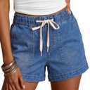 luvamia Jean Shorts for Women High Waisted Pull On Drawstring Elastic Waist Trendy Stretchy Denim Jorts Summer Shorts, Large