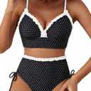Herseas Women's Splice Ruffle Trim Bikini Sets Tie Side Swimsuits High Waisted Bathing Suits, size S