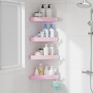 Sotfamily Plastic Shower Caddy Corner (For 90 Only), 4 Pack Adhesive Corner Shower Shelves for Bathroom Organizers and Storage, Pink