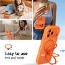 for iPhone 17 Pro Case for Women Girls with Stand,Compatible with MagSafe,Camera Control,Full Camera Protection, Cute Wave Magnetic Phone Case for iPhone 17 Pro,Orange