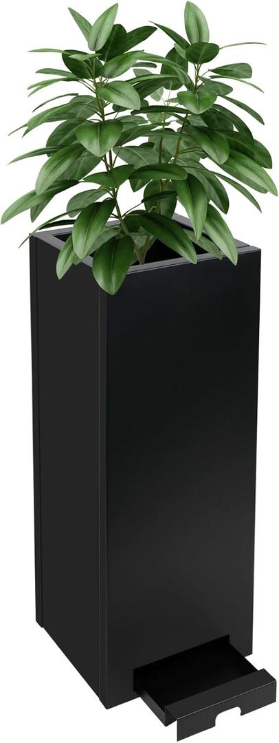 KOL Galvanized Steel Planter - 30" H. Black Powder Coated Rectangle Metal Planter Garden Box, Tall Heavy Duty Modern Flower Plant Pot - Indoor & Outdoor Commercial & Residential (12" Lx12 Wx30 H)