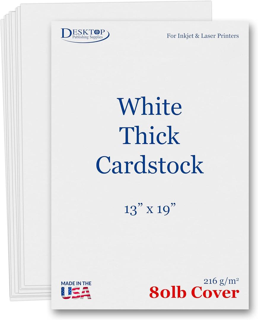 13" x 19" Cardstock Sheets For Inkjet or Laser Printers - Heavy 80lb Cover Matte Finish White - Great for Flyers, Posters, Covers (50 Sheets)