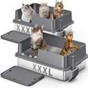 2PACK XXXL Stainless Steel Cat Litter Box with High Sides Lid, Large Litter Box for Big&Multiple Cats, Metal Kitty Litter Boxes with Footboard & Scoop, Anti-Leakage, Non-Sticky, 28.320.211.5inch
