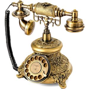 WICHEMI Vintage Phone Retro Rotary Dial Phone Landline Telephone Old Fashion Antique Phone Old School Telephones for Home Office Cafe Bar Star Hotel Decor (Golden) (Bronze) WICHEMI Vintage Phone Retro Rotary Dial Phone Landline Telephone Old Fashion Antique Phone Old School Telephones for Home Office Cafe Bar Star Hotel Decor (Golden) (Bronze)