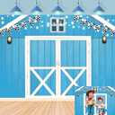 Blue Barn Door Backdrop Western Farm Rustic Wooden Barn Door Autumn Photography Background Fall Thanksgiving Farm Harvest Baby Shower BBQ Birthday Party Decorations Banner Props (Blue, 8x6FT)