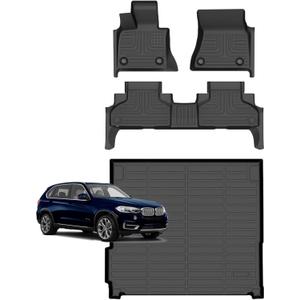 for BMW X5 Floor Mats 2014 2015 2016 2017 2018 & for BMW X5 PHEV 2016-2018, TPE Automotive All Weather Custom Car Floor Mats Cargo Liner Full Set Accessories