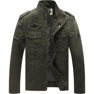 WenVen Men's Military Jacket Fleece Lined Winter Puffer Coat Cotton Windbreaker Parka (Army Green) 2XL