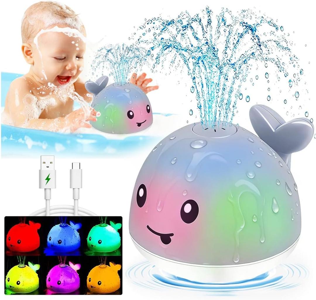 Bath Toys for Kids Ages 1-3 - Valentines Gifts Easter Basket Stuffers - 1 Year Old Girl Boy Gifts 1st First Birthday Gift - Light Up Whale Sprinkler Bathtub Water Pool Toys for Babies 6-12-18 Months (Gray)