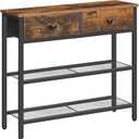HOOBRO 29.5" Narrow Console Table with 2 Fabric Drawers, Sofa Table, Small Entryway Table with 3-Tier Storage Shelves, Behind Couch Table, for Living Room, Hallway, Rustic Brown and Black BF72XG01, 29.5" L x 9.4" W x 29.5" H