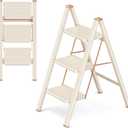 3 Step Ladder Folding Step Stool with Wide Anti-Slip Pedal, 330LBS Capacity, Lightweight Portable Stepladder for Home and Kitchen Use, Cream Chocolate