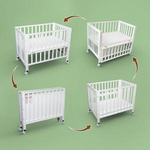 Portable Mini Baby Crib - Pine Wood Foldable 4-in-1 Baby Crib with Mattress,Portable Bedside Bassinet Sleeper,3 Adjustable-Height Baby Cribs for 0-18 Months,White