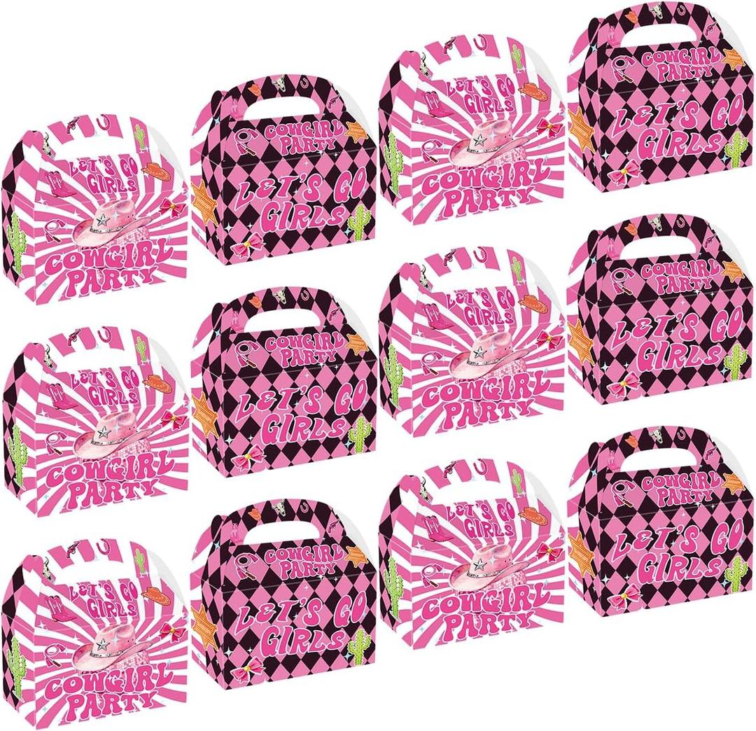 OUSHIZF Coquette Bow Cowgirl Party Favor Boxes, Western Theme Birthday Goodie Bags, Wild West Bachelor Party Decorations Supplies