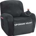 ZNSAYOTX Stretch Velvet Recliner Cover 4-Pieces, Thick Soft Recliner Chair Slipcover with Pocket, Non-Slip Elastic Bottom for Kids Pets, Luxury Plush Reclining Protector Comfy Washable (Black)