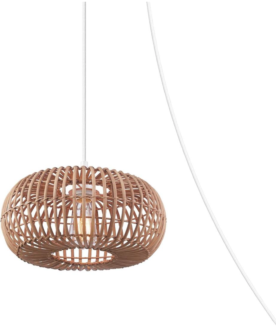 GLOBE Electric 65939 Fitz 1-Light Plug-in or Hardwire Pendant Lighting, Rattan Shade, White Socket
