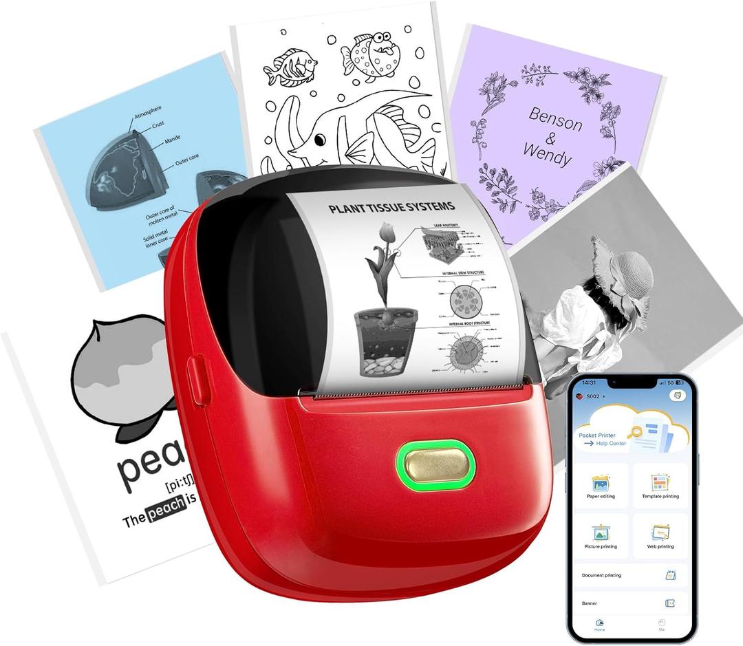 ORGSTA Sticker Printer PrintPods Mini Printer Bluetooth Portable Sticker Maker with 1 Roll Paper Thermal Inkless Label Maker Machine Impresora Porttil Instant Print for Notes, Journal, DIY, Gift (Red)