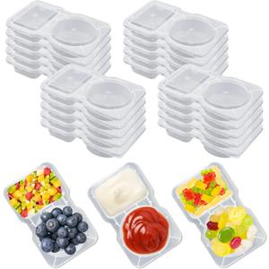 20 Sets Snack Containers, Snack Pack Containers with Lid, Double Compartment Condiment Container, Plastic Container for Sauce Salad Snacks Travel Take-out Food