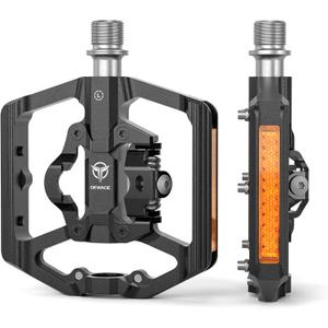 Mountain Bike Pedals with Reflector- Dual Function Plat & Clipless Pedals, Bicycle Pedal 9/16Compatible with SPD - 3 Sealed Bearings Bicycle Platform Mountain Pedals (Black)