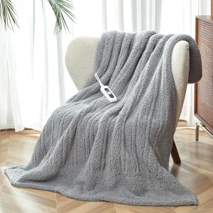 Heated Throw Blanket Double Sided Sherpa, Soft Heating Electric Blanket for Bed, Automatic Safety System, 6 Heating Levels & 4 Hours Auto-Off, 50"x60" Arctic Grey