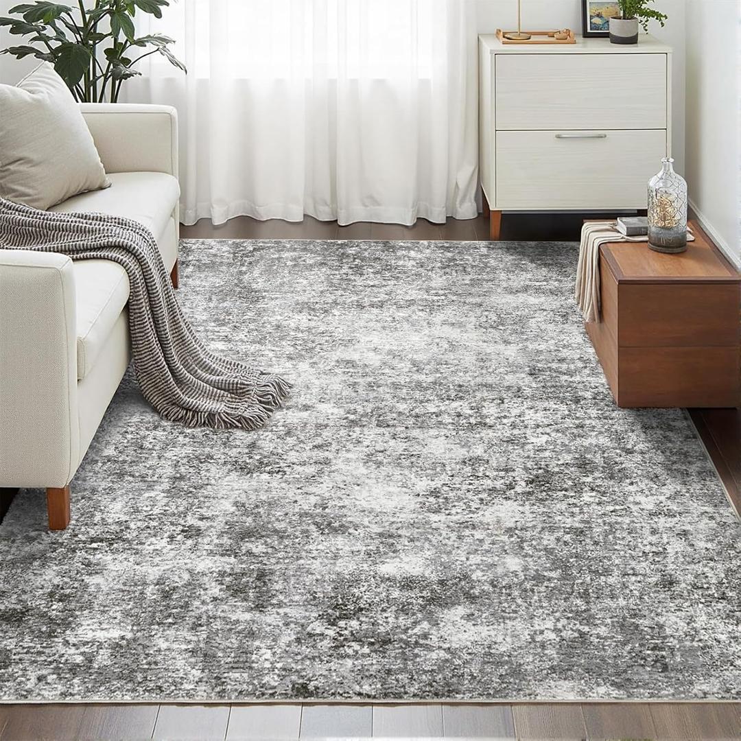 Area Rugs for Living Room: 6'x9' Washable Neutral Abstract Rug for Bedroom Large Soft Modern Dining Room Rugs Indoor Floor Low Pile Carpet for Home Office Nursery - Grey