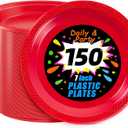 WELLIFE 7 Inch Red Dessert Plates 150 Count, Red Plastic Disposable Party Plates for Dessert Cake Appetizers Salad Easter Mother's Day, 7Inch150 Guests