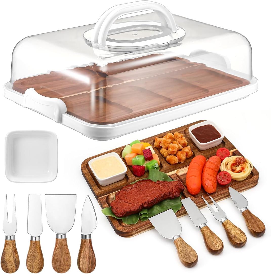 Baderke Acacia Charcuterie Board with Lid and Charcuterie Accessories, 12 x 8.5 Inch Cheese Cutting Boards Set for Housewarming Gift Serving Wedding Christmas Couple Bridal Shower Gift