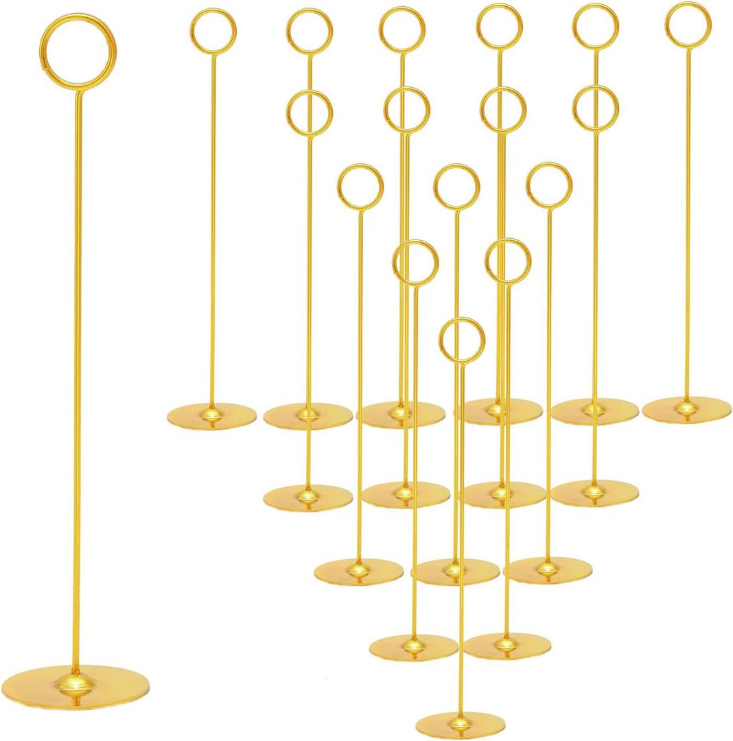 Urban Deco 16PK Gold Table Number Holders Place Card Holders 12 Inch Table Card Holders Steel Card Holders for Photos, Food Signs, Memo Notes, Weddings, Restaurants, Birthdays