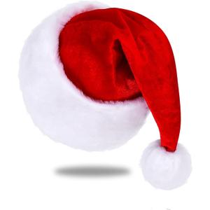 Santa Hat, Santa Hat for Adults, Unisex Velvet Comfort Red Christmas Hat Hats Extra Thicken Classic Plush for Christmas New Year Festive Holiday Party Supplies