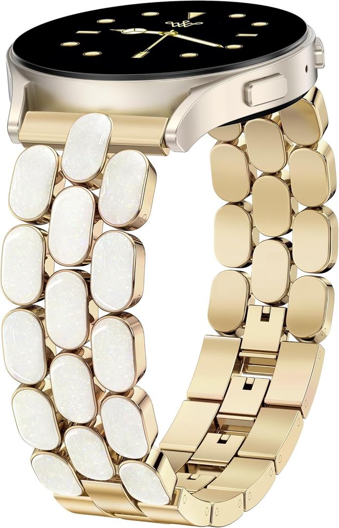 Wearlizer Metal Bracelet Compatible with Samsung Galaxy Watch 7 Band 6 5 4 Active 2 FE 40mm 44mm/Watch 6 4 Classic/5 Pro/3, 20mm Enamel Dressy Stainless Steel Strap for Samsung Watch Bands Women (Gold/Iridescent)