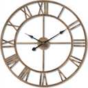 20 Inch Large Retro Wall Clock, Roman Numeral Rusty Style Round Metal Clock, Battery Operated, Silent Non-Ticking Decorative Clock for Living Room, Kitchen, Bedroom, Home, Loft - Gold