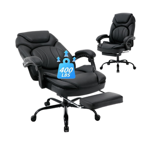 160° Reclining Office Desk Chairs with Back Support Footrest, PU Leather Wide Seat Managerial Executive Chairs, 400lbs Comfortable Ergonomic Black Recliner Office Chair with Wheels