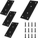 4pcs Metal Flat Straight Brace Bracket, 4'' x 2'' (L x W) Stainless Steel Mending Plate, Joining Bracket Wood Connectors for Furniture Corner Braces with Screws (Black)