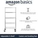 Amazon Basics 5-Shelf Adjustable, Heavy Duty Storage Shelving Unit on 4" Wheel Casters, Easy to Move Portable Wire Shelving, No Tools Needed for Easy Assembly, 30" x 14" x 64.8", Chrome, 30" L X 14" W X 64.75" H