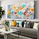 ENTANUB Dandelion Wall Art for Living Room, Flower Canvas Wall Picture for Bedroom, Colorful Print Painting Decor, Large Size 60x30 Inches (59L" x 29W")
