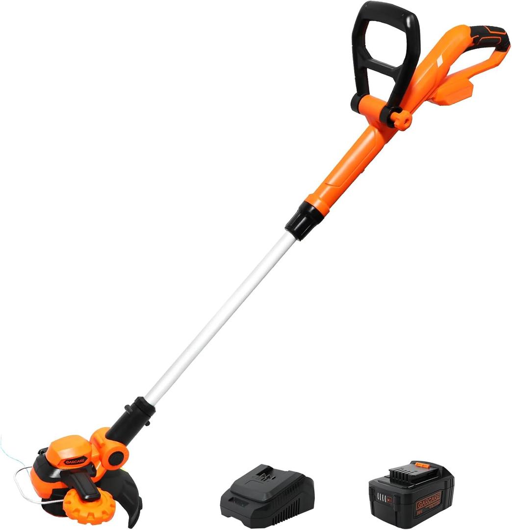 GARCARE Cordless String Trimmer & Edger, Grass Trimmer with 4.0Ah Li-ion Battery and 1 Hour Quick Charger, 25CM Cutting Width, 20V