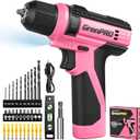 GRENPRO 8V Cordless Drill, Power Drill Set with 43pcs Accessories, 3/8" Keyless Chuck, Built-in LED, Type-C Charge Cable, Pink Drill Set for Women, Drilling & Screw Tightening/Loosening, Home DIY