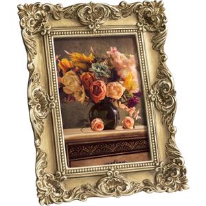 eletecpro 4x6 Vintage Picture Frame with Real Glass Cover, Ornate Antique Photo Frame, Display 4x6 Picture for Tabletop or Wall Hanging Horizontal & Vertical, Gold Home Decor for Gallery Art
