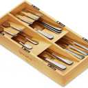 SpaceAid Bamboo Silverware Drawer Organizer with Labels, Kitchen Utensil Tray Holder Organizer for Flatware, Cutlery, Spoon and Knives Drawer Storage Organization (Natural, 6 Slots)