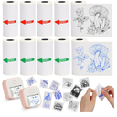 HUIJUTCHEN T02 Mini Thermal Sticker Paper, Compatible with Phomemo M02/ M02X/ M02S Label Printer, 5 Rolls Blue Image&5 Rolls Black Image Printing Paper for Photo/ Note/ DIY/ Memo, 10 Rolls, 53 * 28mm