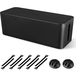 Cable Management Box, Large Cord Organizer Box to Hide Power Strip & Under Desk,TV Computer Wires Cable Organizer Hider Box with Cable Clips&Reusable Cable Ties for Home/Office(Black)